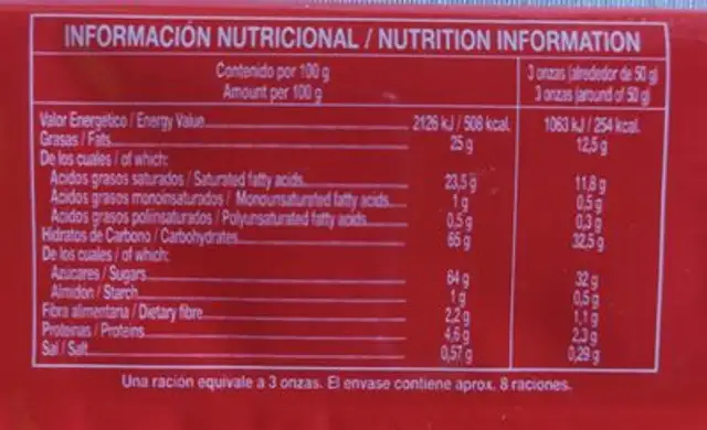 Chocolate bloc nutrition facts table