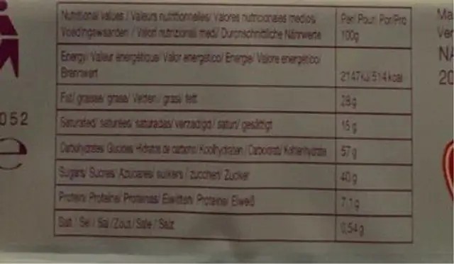Vital' crusty nutrition facts table