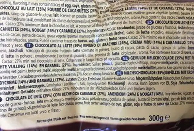 Peanut chocolate treat bars ingredients label