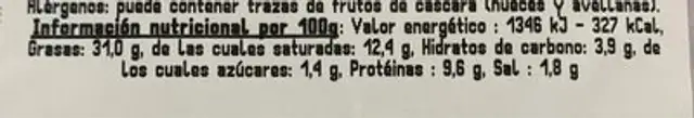 Paté de hígado de cerdo con pimienta negra nutrition facts table