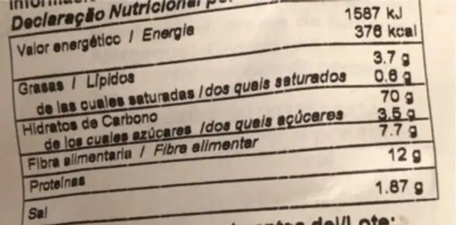 TOSTAS CON ACEITE DE OLIVA VIRGEN EXTRA nutrition facts table