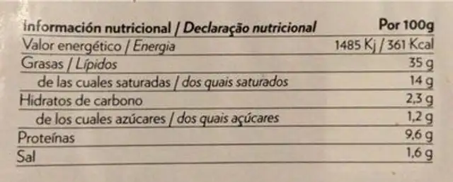 Mousse de pato Pedro Ximenez nutrition facts table