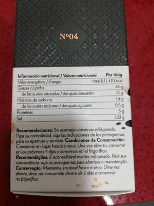 Unknown nutrition facts table