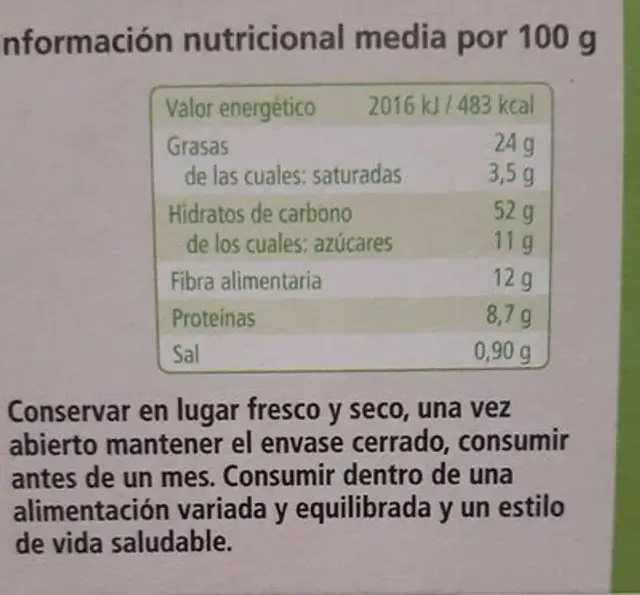 Galletas integrales AVENA nutrition facts table