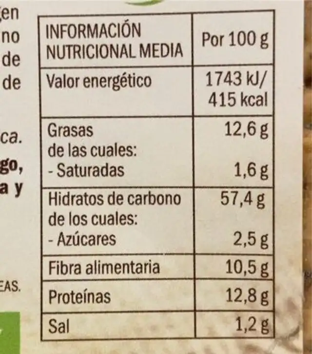 Crackers de espelta multisemillas nutrition facts table