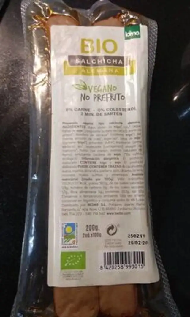 Bio salchicha alemana nutrition facts table
