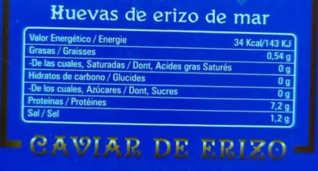 Huevas de erizo de mar nutrition facts table