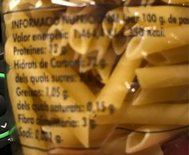 Macarrones nutrition facts table