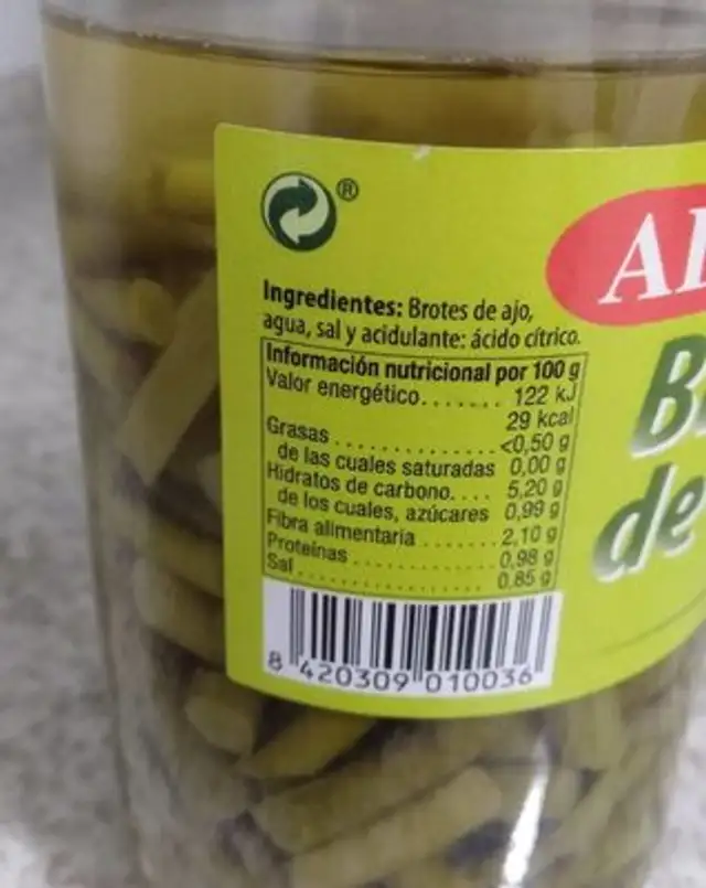 Brote de ajo nutrition facts table