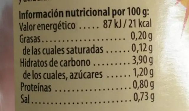 judías verdes finas nutrition facts table