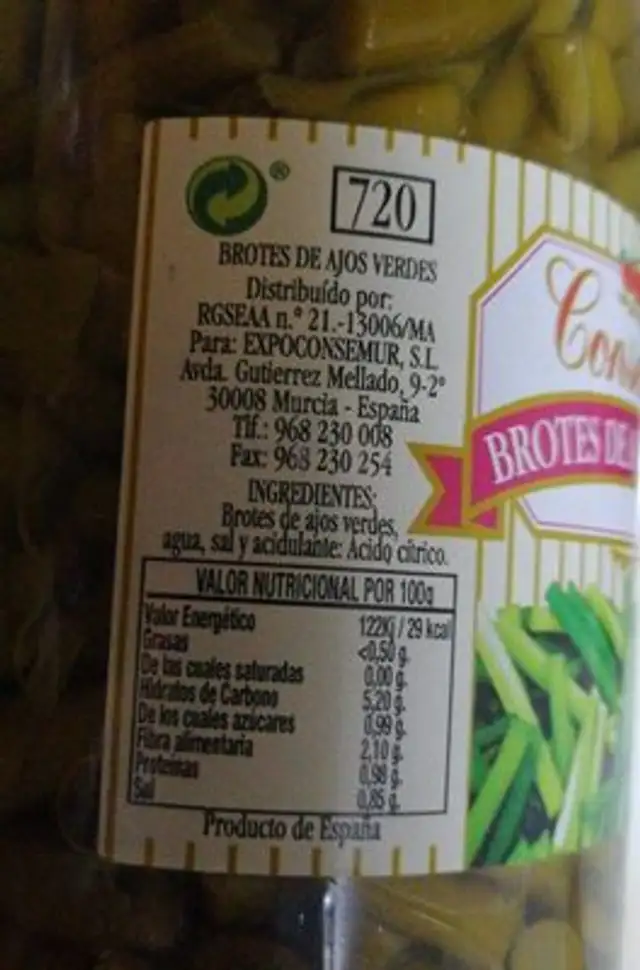 Brotes de ajos verdes nutrition facts table