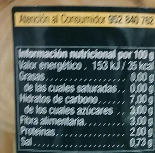 Corazones de alcachofa nutrition facts table