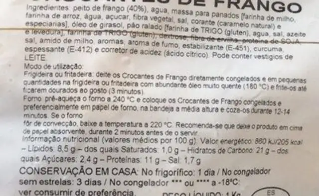 Crocanti pollo nutrition facts table