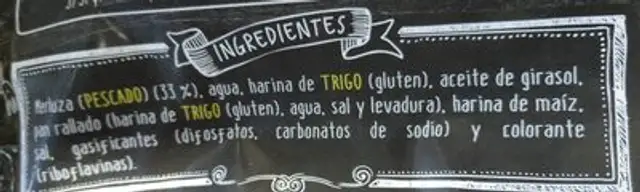 Palitos de Merluza ingredients label