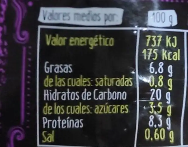 Palitos de Merluza nutrition facts table