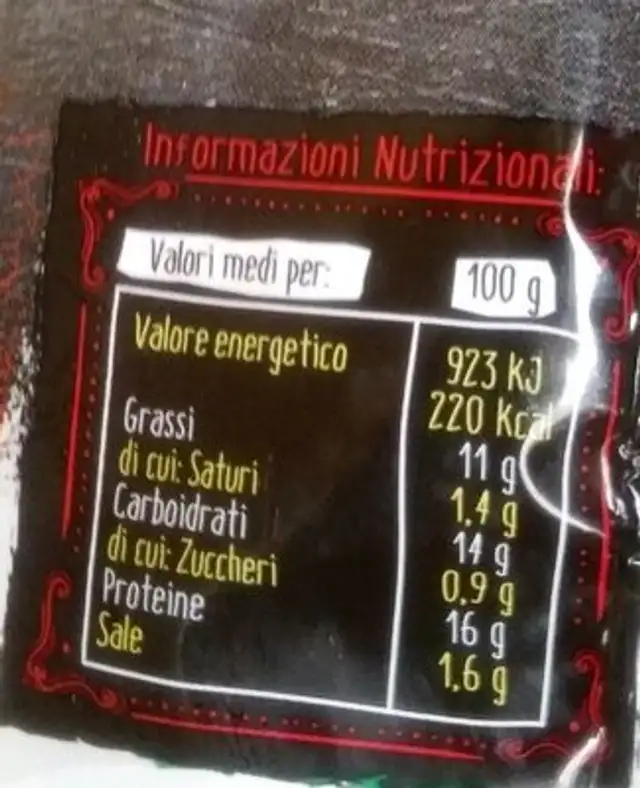 Striscioline di pollo nutrition facts table