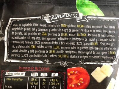 Tagliatelle Gaprese ingredients label