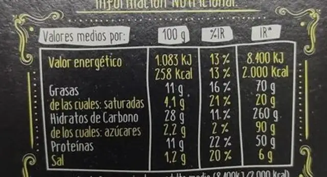 Fripozo pizza 4 quesos nutrition facts table
