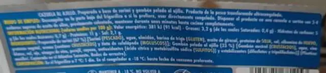 Cazuela al ajillo nutrition facts table