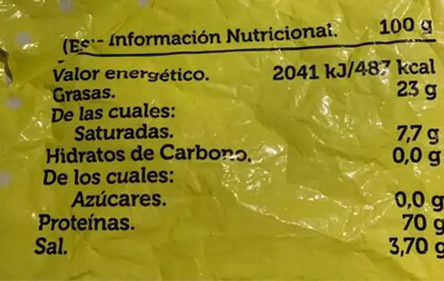 Cortezas nutrition facts table
