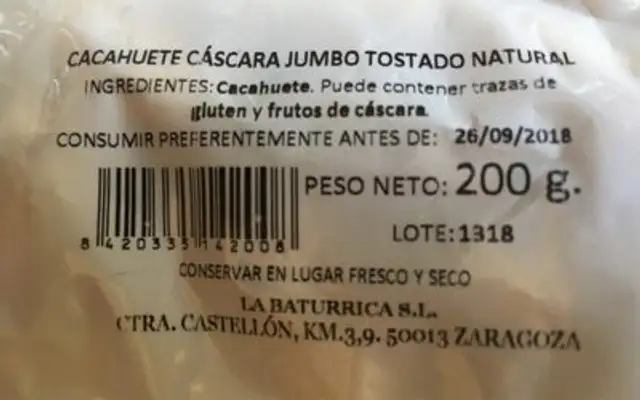 Tostadero ingredients label