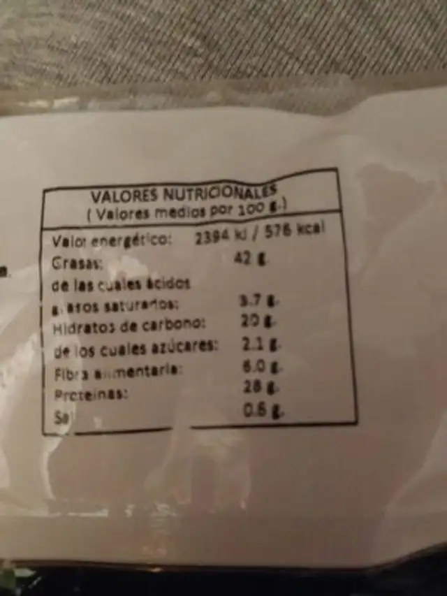 Pipas con sal nutrition facts table