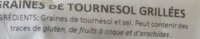 Graines de tournesol grillées ingredients label