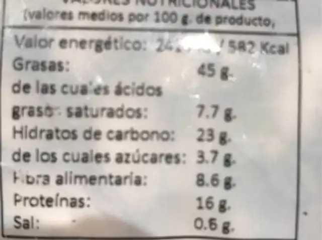 Pistachos nutrition facts table