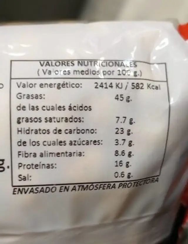 Pistachos la baturrica nutrition facts table