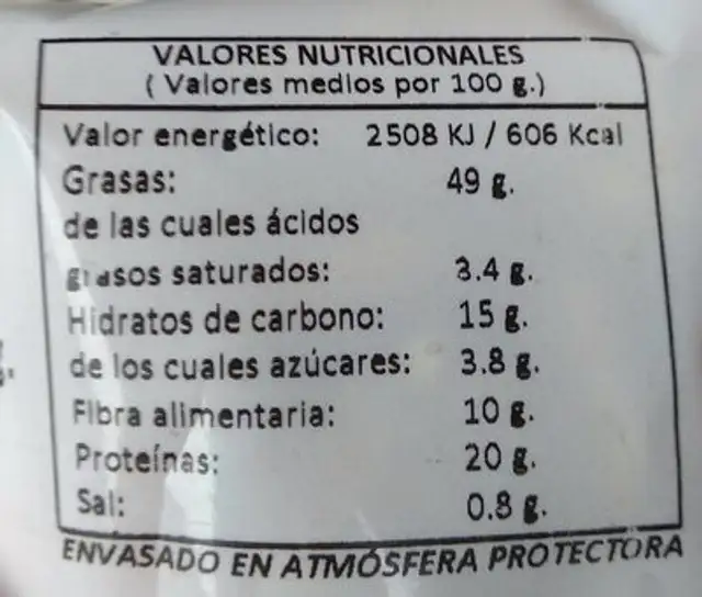 Almendras La Baturrica nutrition facts table