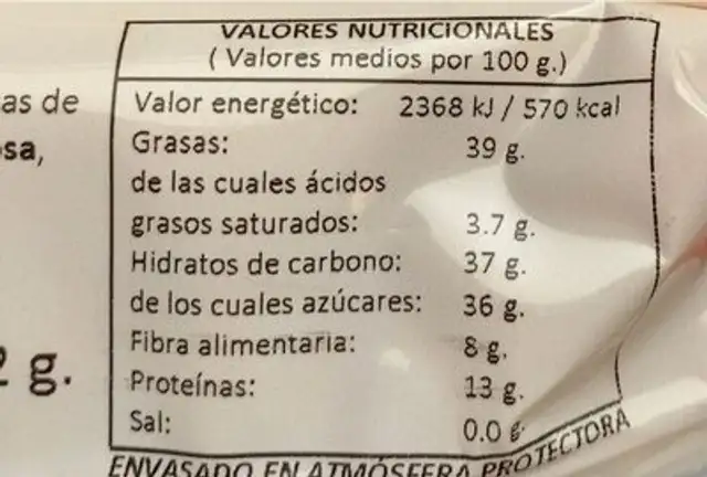 Almendra garrapiña nutrition facts table