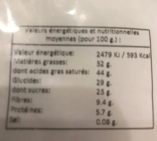 Tostadeo nutrition facts table
