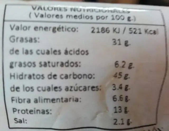 Cóctel frutos seco mexicano picante nutrition facts table