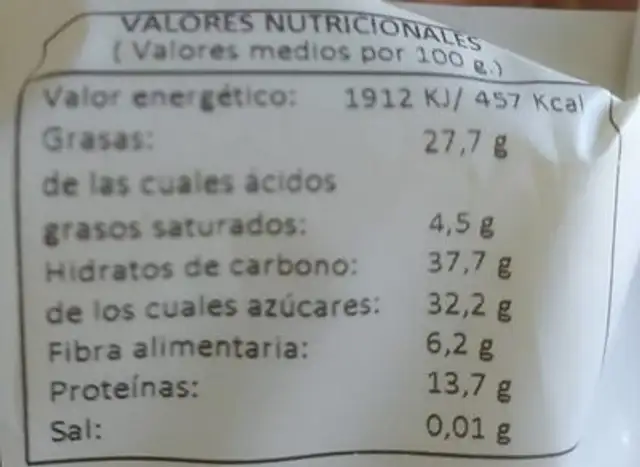 Natural niits nutrition facts table