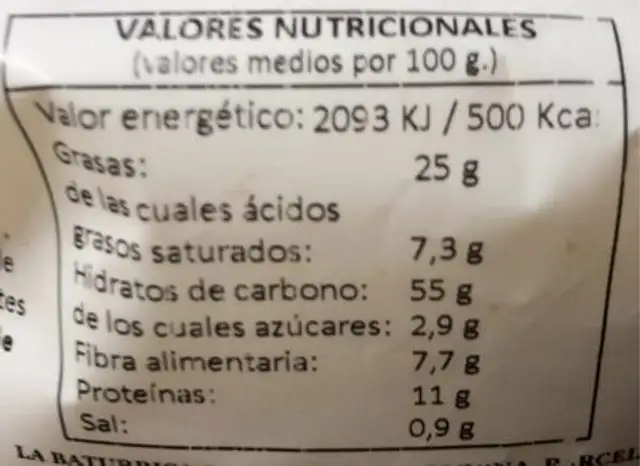 Coctel frutos secos “Celebrity” nutrition facts table
