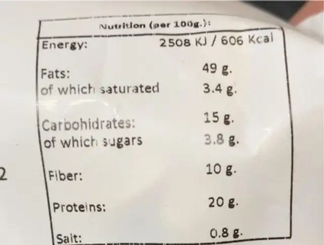 T-care natural nuts nutrition facts table