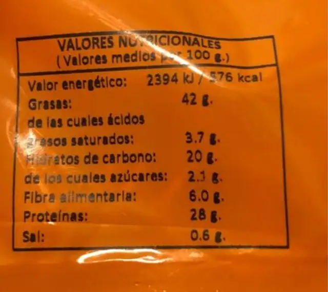 Pipas con sal nutrition facts table