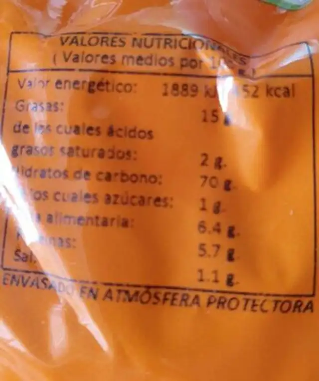 Mais gigante frito sabor barbacoa nutrition facts table