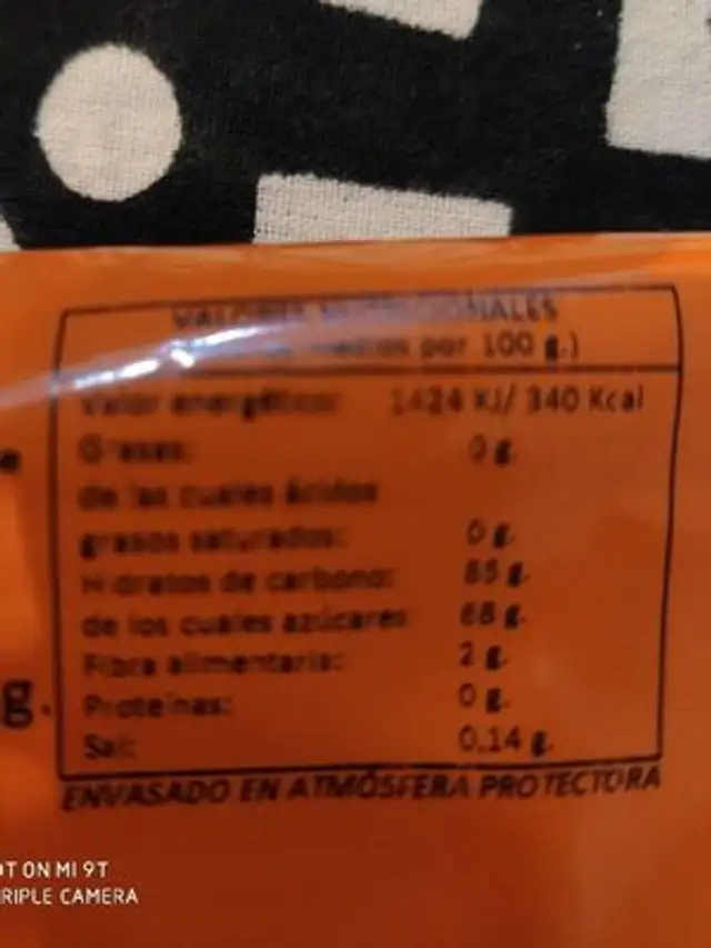 Mango deshidratado nutrition facts table