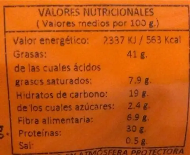 Pipas de calabaza nutrition facts table