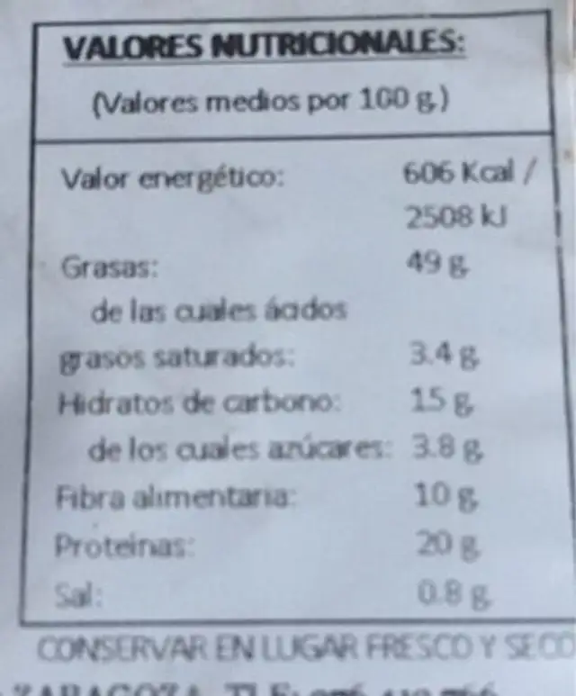 Almendra repelada frita nutrition facts table