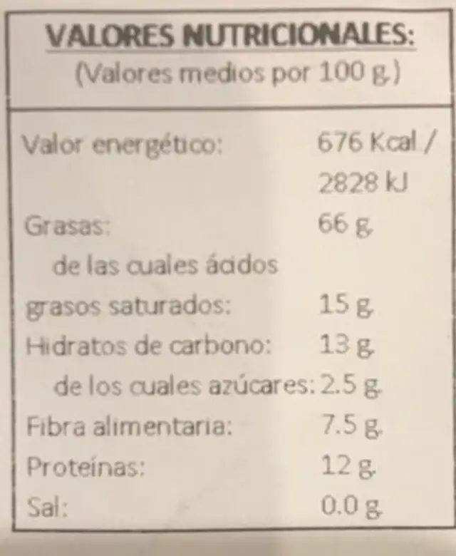 La Baturrica nutrition facts table