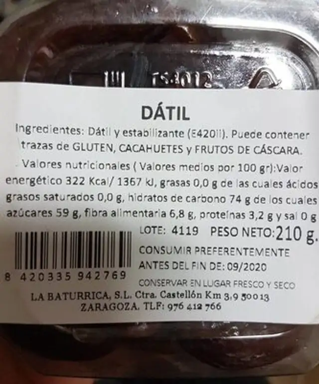 La baturrica nutrition facts table