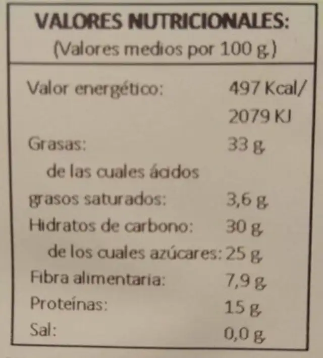 Baturrica mix ensalada nutrition facts table