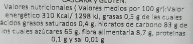 Arándanos nutrition facts table