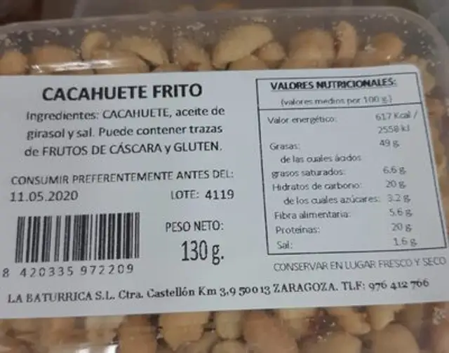 Cacahuetes fritos nutrition facts table