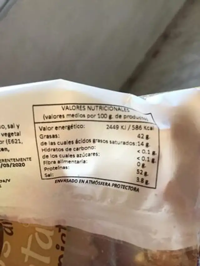Unknown nutrition facts table