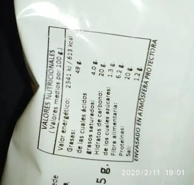 G.O. nuts nutrition facts table