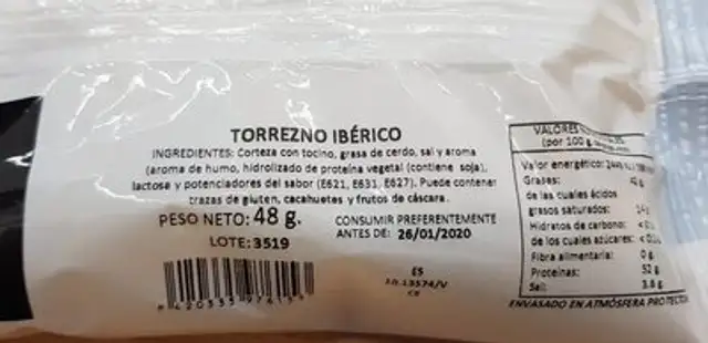 Cortezas de cerdo nutrition facts table