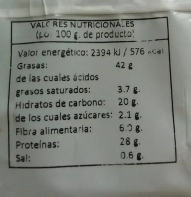 Pipas con sal nutrition facts table